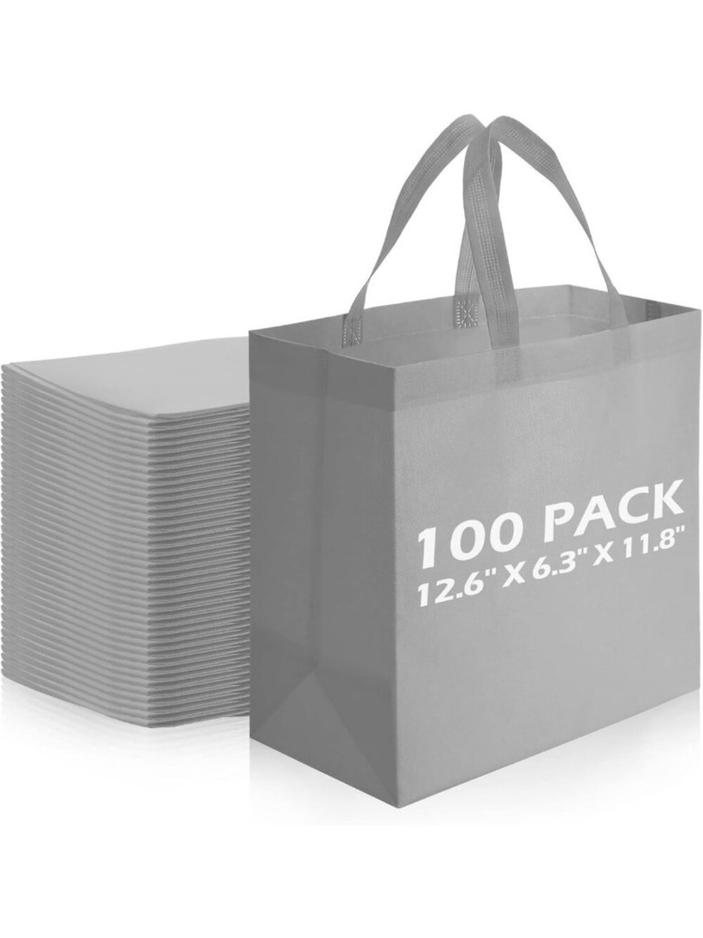100 PCS Gray Non-Woven Tote Bags Bulk | Eco-Friendly, Reusable Shopping Bags